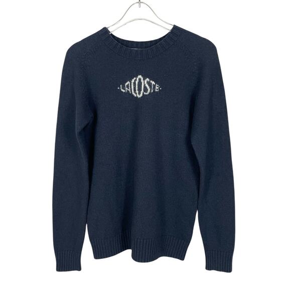 Vintage Lacoste Wool Cotton Crewneck Sweater Preppy Classic Black Size 38 - Picture 1 of 8